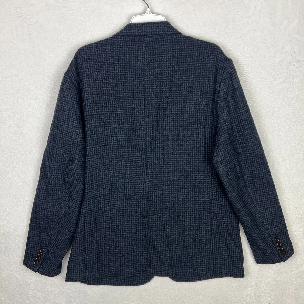 J Crew Thompson Blazer Mens 46 Suit Jacket Blue Houndstooth Unstructured Wool‎